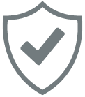 Gray shield icon with a check mark inside